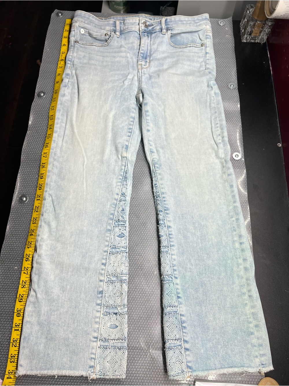 American Eagle Outfitters Light Blue Flare Jeans with Lace Inset